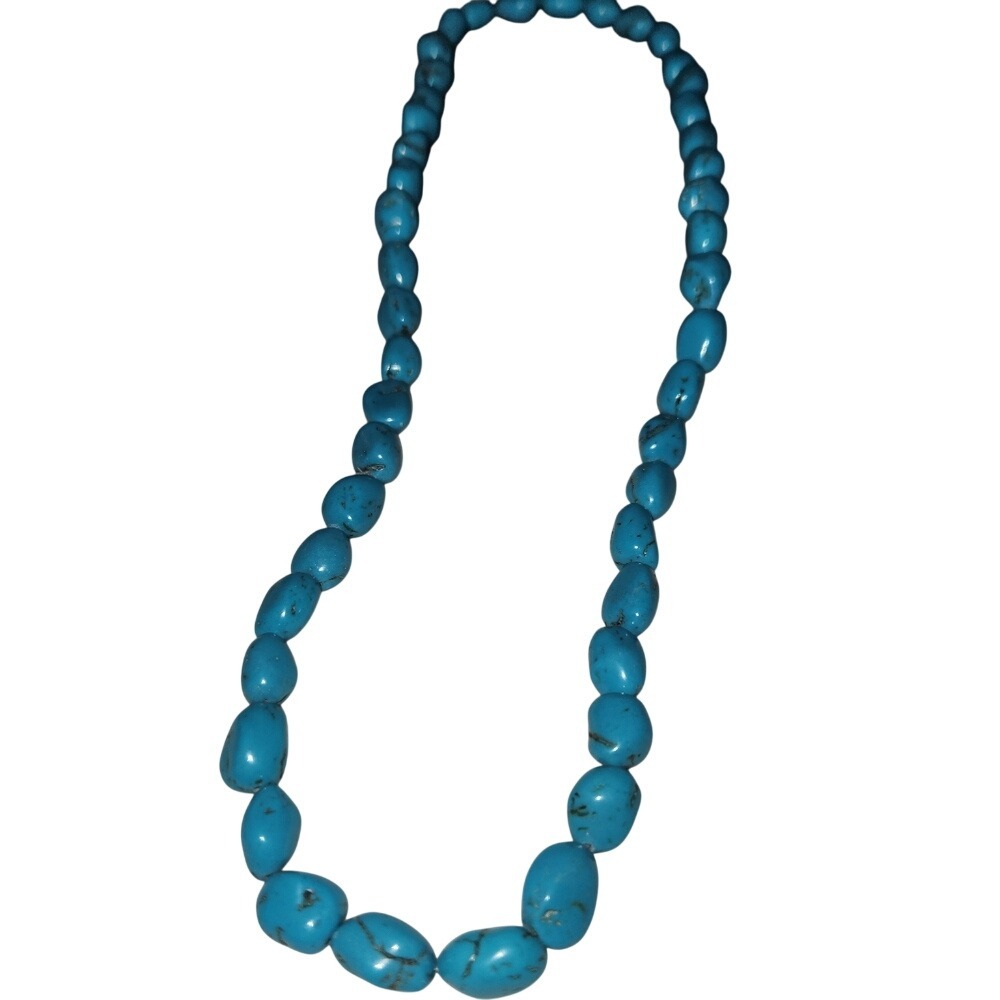 Vintage Blue Turquoise Nugget Bead‎ Necklace Chunky Southwestern Boho Strand
